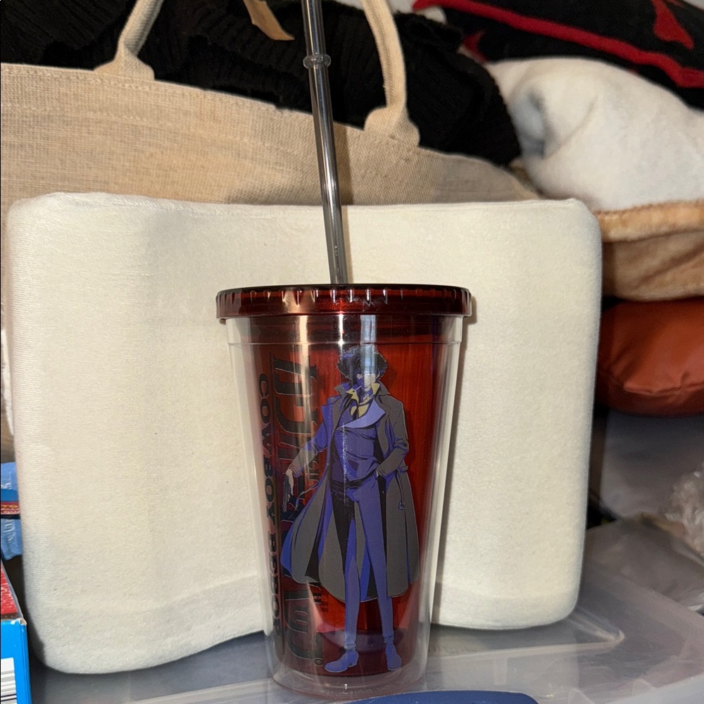 π€NWOT COWBOY BEBOP SPIKE RED TUMBLER WITH STRAWπ€ - Picture 2 of 2